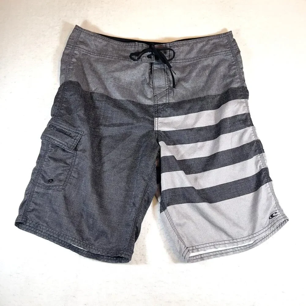 O'Neill Boardshort Men 34W Side Pocket Hook/Loop Fly & String Swim Beach Grey